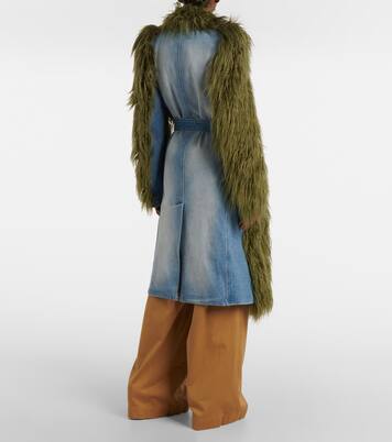 Mantel Rangel aus Faux Fur mit Denim | Dries Van Noten