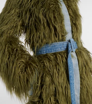 Mantel Rangel aus Faux Fur mit Denim | Dries Van Noten