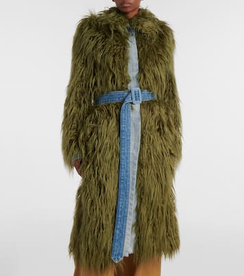 Mantel Rangel aus Faux Fur mit Denim | Dries Van Noten