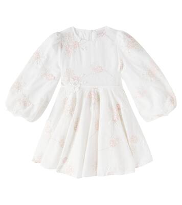 Floral-appliqué puff-sleeve cotton dress | Petite Amalie  