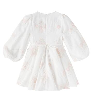 Floral-appliqué puff-sleeve cotton dress | Petite Amalie  