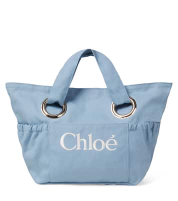 Logo皮革边饰帆布草编包 | Chloé Kids