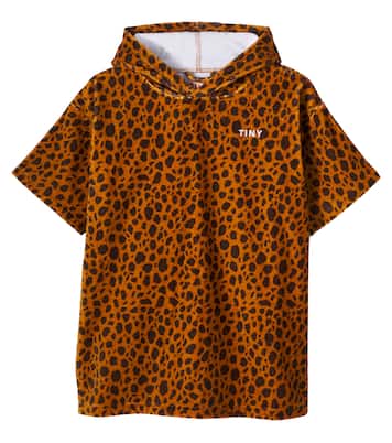 Leopard-print hooded cotton terry towel  | Tinycottons