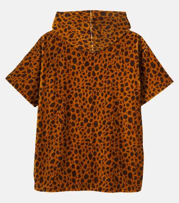 Leopard-print hooded cotton terry towel  | Tinycottons