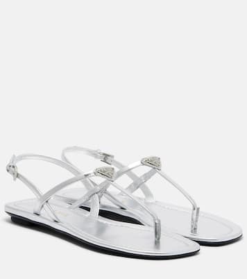 Metallic leather sandals | Prada