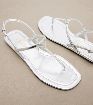 Metallic leather sandals | Prada