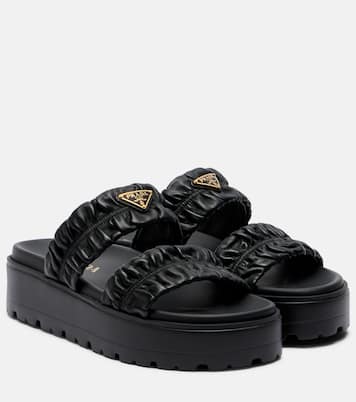 Matelassé leather platform sandals | Prada