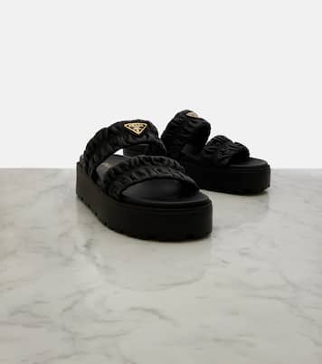 Matelassé leather platform sandals | Prada