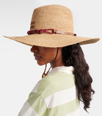 Leather-trimmed raffia sun hat | Miu Miu