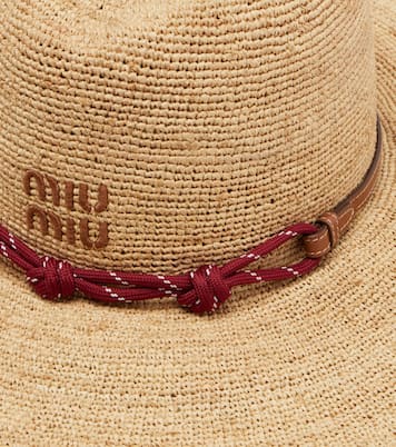 Leather-trimmed raffia sun hat | Miu Miu
