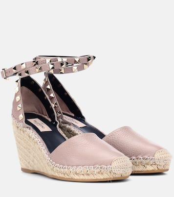 Espadrille-Wedges Rockstud Double 85 aus Leder | Valentino Garavani