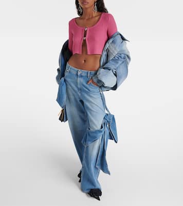 Cropped-Cardigan Logo aus Rippstrick | Blumarine