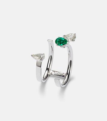 Bague Serti Sur Vide en or blanc 18 ct, diamants et émeraude | Repossi