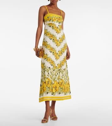 Robe midi Gisela en lin à fleurs | Alémais