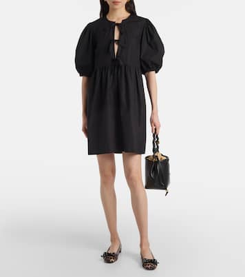 Eyelet Bow leopard-print satin ballet flats | Ganni