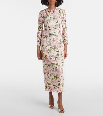 Robe longue en guipure à fleurs | Oscar de la Renta