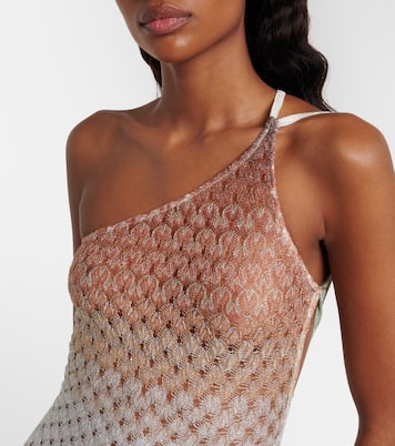 Open-knit one-shoulder lamé beach cover-up | Missoni