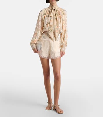 Embellished floral tie-neck silk-blend blouse | Camilla