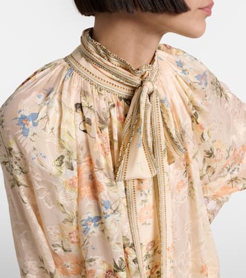 Embellished floral tie-neck silk-blend blouse | Camilla