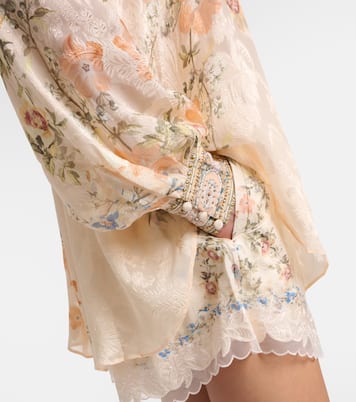 Embellished floral tie-neck silk-blend blouse | Camilla
