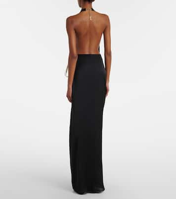 리본 디테일 실크 샤르뮤즈 맥시 스커트 | Saint Laurent