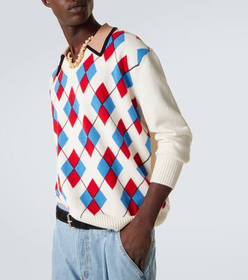 Argyle cotton-blend polo sweater | Dries Van Noten