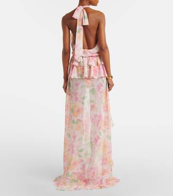 Malena floral ruffled asymmetric maxi dress | Bananhot