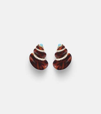 Coquillage 9kt gold earrings with diamonds and turquoise | Yvonne Léon