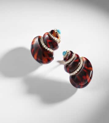 Coquillage 9kt gold earrings with diamonds and turquoise | Yvonne Léon