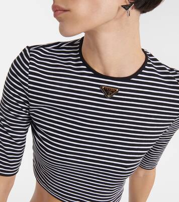Logo cotton-blend crop top | Prada