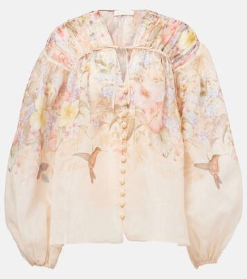 Illuminate floral linen and silk blouse | Zimmermann