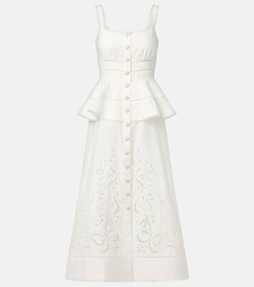 فستان ميدي بيبلوم من الكتّان والقطن | Self-Portrait