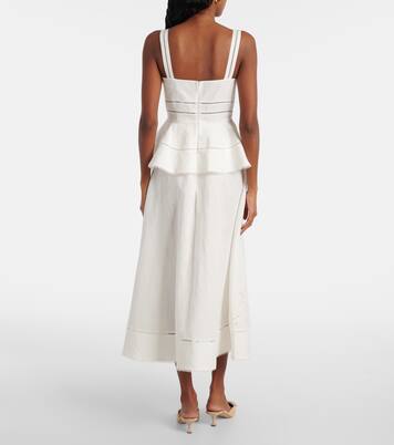 فستان ميدي بيبلوم من الكتّان والقطن | Self-Portrait