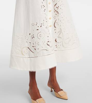 فستان ميدي بيبلوم من الكتّان والقطن | Self-Portrait