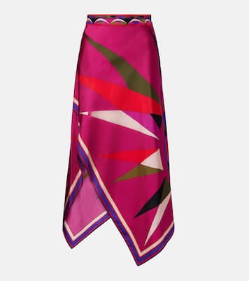 Hawaii asymmetric silk satin midi skirt | Pucci