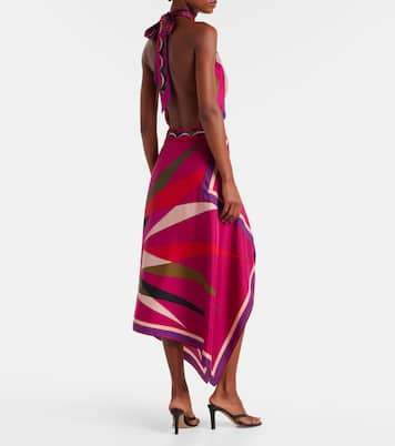 Hawaii asymmetric silk satin midi skirt | Pucci