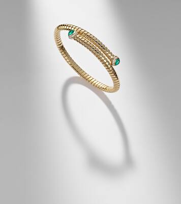 18kt yellow gold bangle with emeralds and diamonds  | Marina B