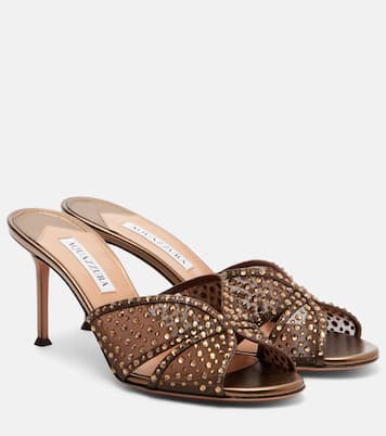 Crystal Lover embellished tulle mules | Aquazzura