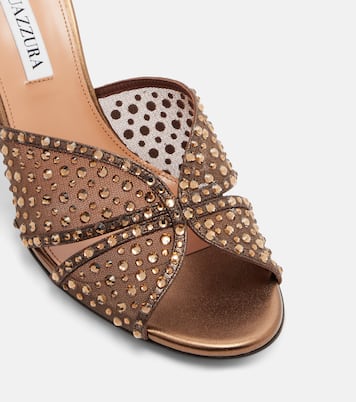 Crystal Lover embellished tulle mules | Aquazzura
