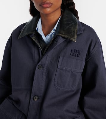 Leather-trimmed oversized cotton gabardine jacket | Miu Miu