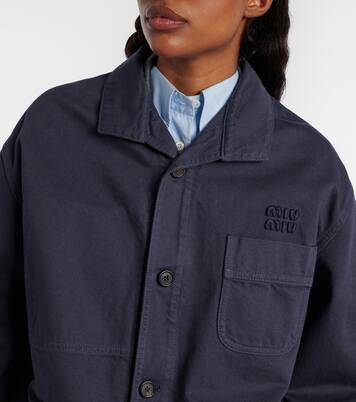 Leather-trimmed oversized cotton gabardine jacket | Miu Miu