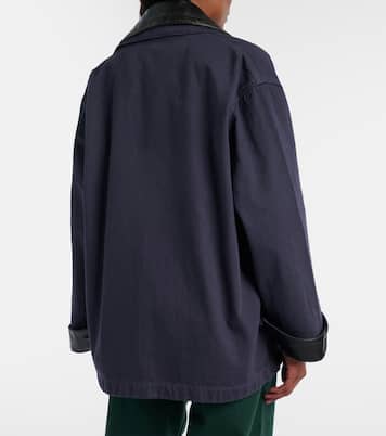 Leather-trimmed oversized cotton gabardine jacket | Miu Miu