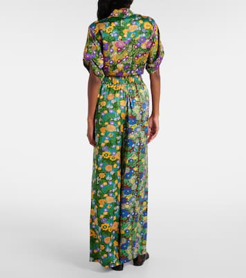 Bedruckte Hose mit weitem Bein aus Seidensatin | Alémais