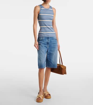 Logo crochet and leather platform sandals | Prada