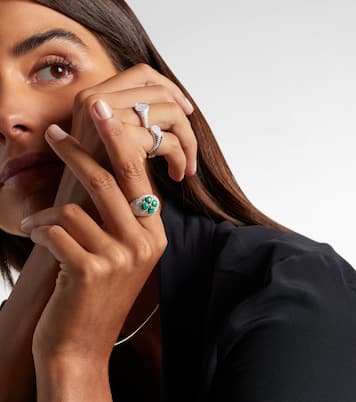 Bague en or blanc 9 ct, diamants et malachite | Yvonne Léon