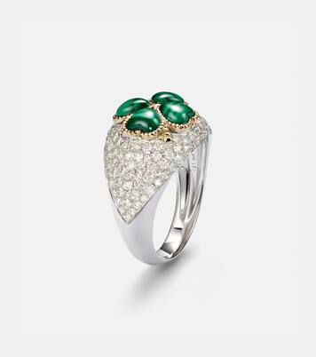 Bague en or blanc 9 ct, diamants et malachite | Yvonne Léon
