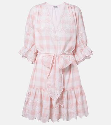 Broderie anglaise checked cotton poplin minidress | Juliet Dunn
