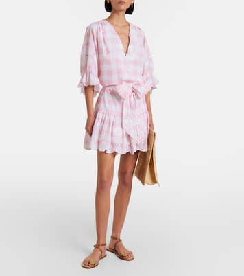 Broderie anglaise checked cotton poplin minidress | Juliet Dunn