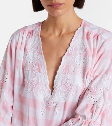 Broderie anglaise checked cotton poplin minidress | Juliet Dunn