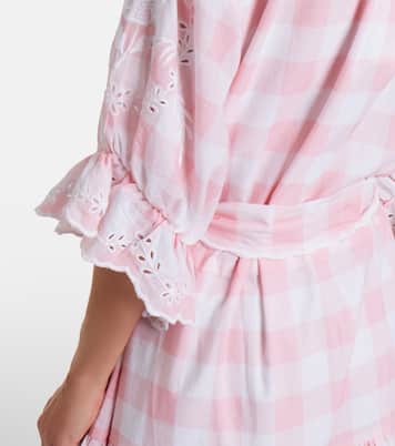 Broderie anglaise checked cotton poplin minidress | Juliet Dunn